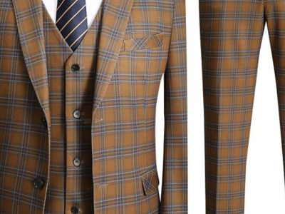 3 Piece Slim fit Checked Suit Blue/Black Single-Breasted Vintage Suits