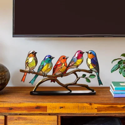 Rungungde Stained Glass Birds On BranchDouble-Sided Multicolor