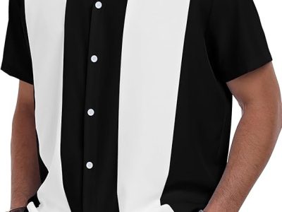 YTD Men's Vintage Bowling Shirt Short Sleeve Button Down Summer Cuba Beach Shirts