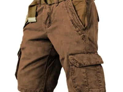 BADHUB Mens Cargo Shorts Big and Tall Baggy Vintage Multi-Pocket Hiking Short Ripstop Button Zip Outdoor Shorts Brown