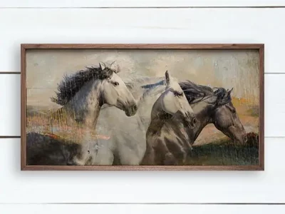 Northwind Freedom Horse Wall Art: 100% solid hardwood boards and walnut frames