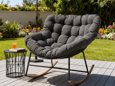 ACCVER Outdoor Rocking Chair E-Coated Rocking Chair with Cushion Outdoor Rocker Recliner Chair