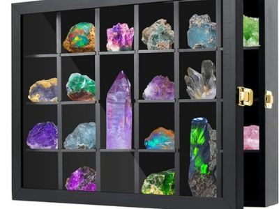 Adjustable Rock Display Case, Wall Mounted Crystal Collection Box with Shelves