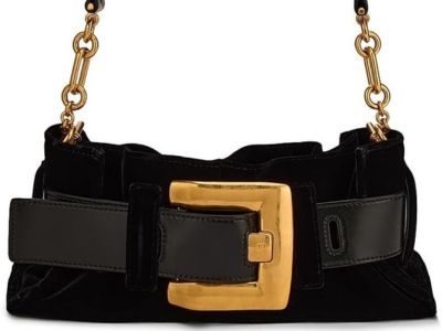 Balmain Mini Anthem Velvet Shoulder Bag, Noir