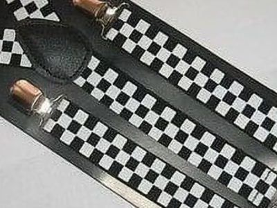 Black and White Checkered SUSPENDERS Adjustable Retro Cool Wedding Prom Suspende - New with box/tags