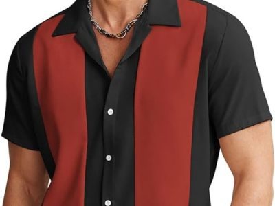 COOFANDY Men's Vintage Bowling Shirt Short Sleeve Button Down Summer Cuba Beach Shirts