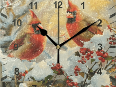 Cardinals Bird on Garden Fence Wall Clock Battery Operated Silent Non-Ticking Bedroom Office Kitchen Home School