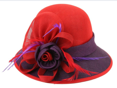 Chic Headwear 1920s Flapper Loop Flax Fabric Hat - Red/Purple