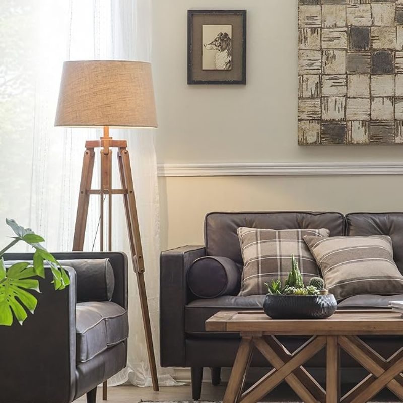 Creative Co-Op Tripod Style Wood Floor Lamp with Drum Shade