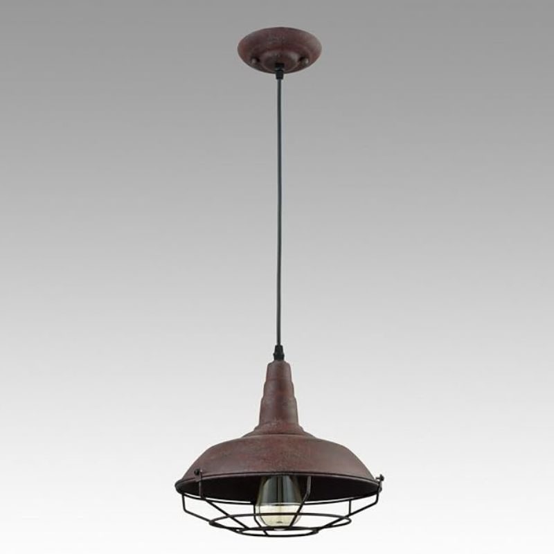 DAYCENT Barn Style Pendant Light Farmhouse Caged Pendant Lighting Industrial Metal Wire Hanging Pendant Light Barn Pendant Light Fixtures for Kitchen Island Hallway Foyer, Rust Finish