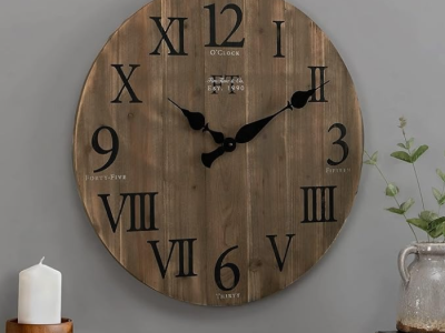 Dark Brown Rustic Barn Wood Wall Clock, Large Vintage