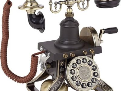 Deco 79 Brass Functioning Vintage Style Telephone with Line Cord, 10" x 6" x 12", Black