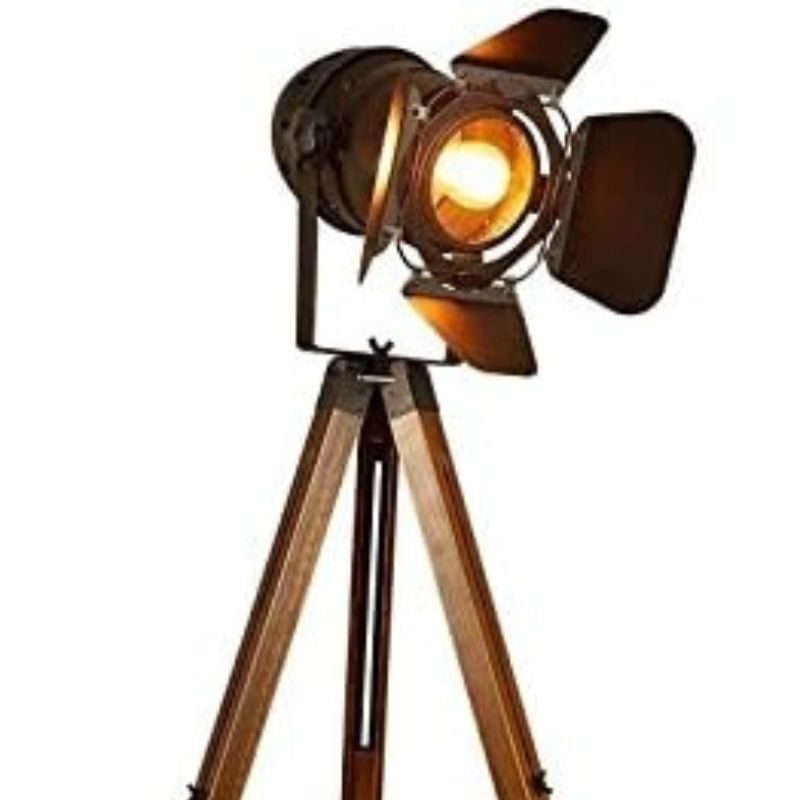 Decoluce Vintage Tripod Floor Lamp, Height Adjustable Wooden Camera Tripod Rotatable Spotlight Tall Standing Light, Nostalgic Cinema Lamps for Living Room, Bedroom, Studios Decor(Black)