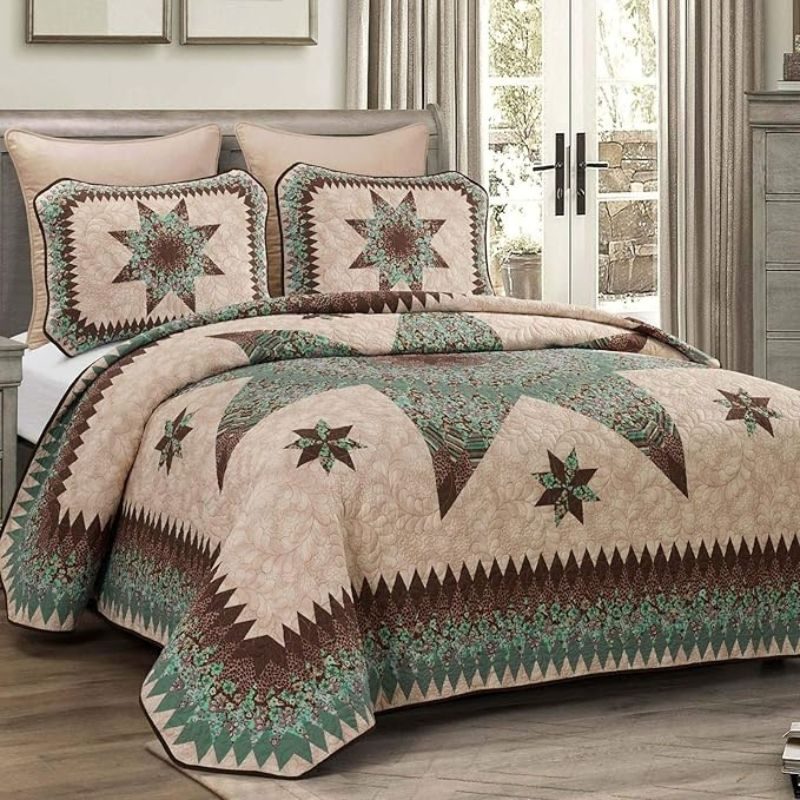 Donna Sharp Contemporary Polyester Quilt Set - Sea Breeze Star - 2-Piece Twin Size Quilt Set, Includes Quilt, and Pillow Sham Perfect for Coastal and Southwest Decor