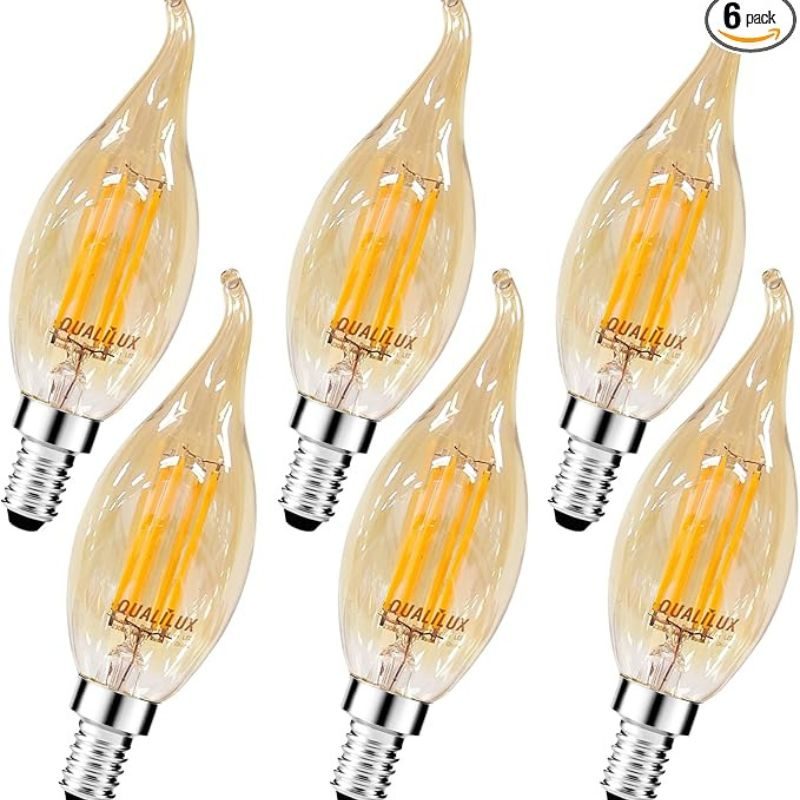 Dusk to Dawn Candelabra LED Bulbs, CA11 Vintage Amber Glass Bulbs, Candle Flame Tip, Amber Warm Light 2300K, 4W=40W, 400LM Auto On/Off Light Sensing Edison Bulb, E12 Base, 6-Pack