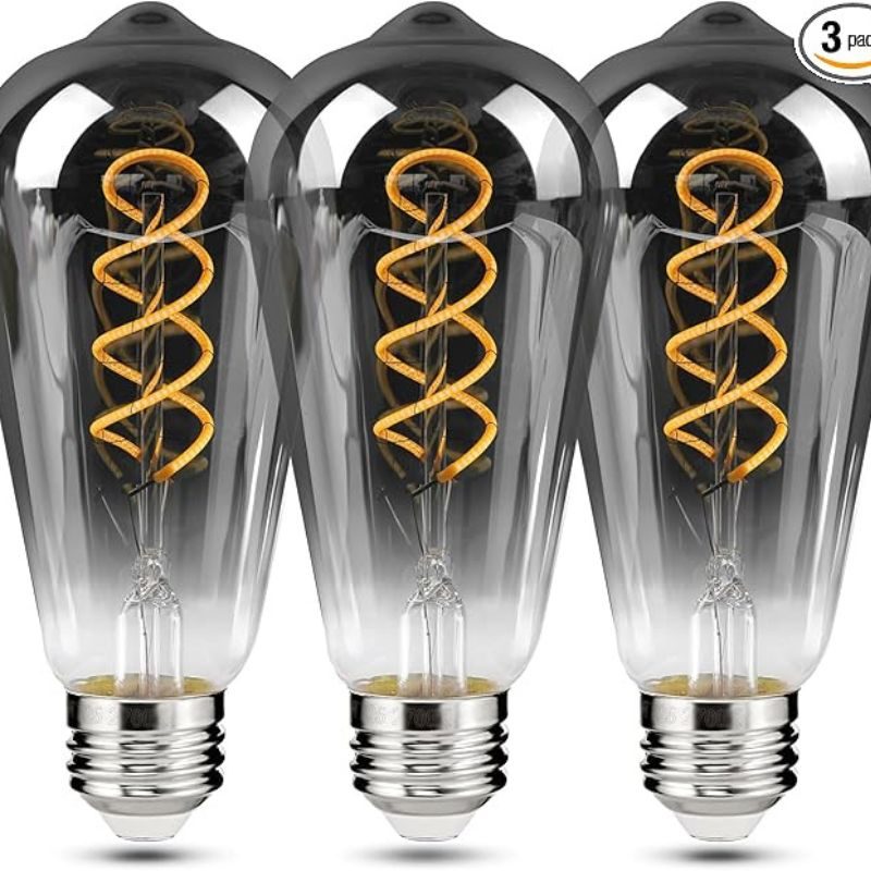 E26 ST64 Vintage Edison Light Bulbs, Smoky Grey Coated Glass, Dimmable, 4W(20W Equivalent) 200 Lumin, 2700K Soft White, Spiral Filaments Design, Antique Style, 25000 Hrs, 3-Pack
