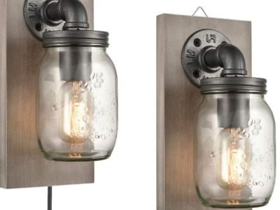 EUL Farmhouse Mason Jar Wall Sconces Hanging Wall Light, Plug-in Set of 2 2-Pack