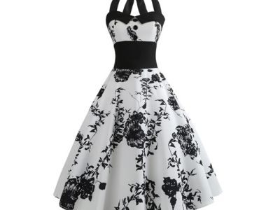 Elegant women, ladies, vintage, retro 1950s 50s 60s polka dots floral rockabilly swing dress