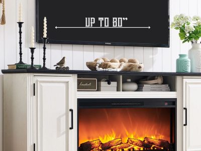 Farmhouse 70 Fireplace TV Stand for TVs up to 80, Entertainment Center W36 Electric Fireplace