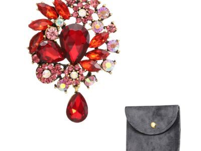 Flower Lapel Pins Alloy Rhinestone Teardrop Crystal Brooch