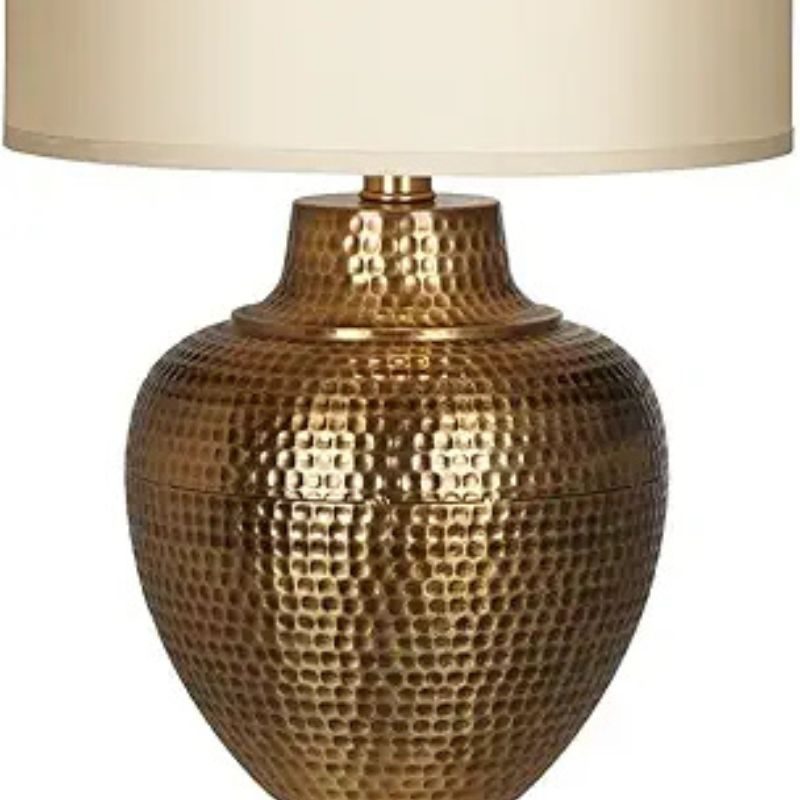 Franklin Iron Works Maison Loft Rustic Farmhouse Table Lamp 27" Tall Hammered Antique Brass Cream Linen Drum Shade for Living Room Bedroom Bedside Nightstand Office Family Traditiona