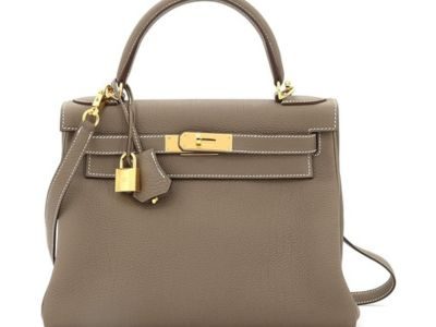 Hermès Pre-Loved Kelly Handbag Grey Togo with Gold Hardware 28, Etoupe