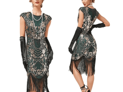 IDOPIP 1920s Flapper Dresses for Women Great Gatsby Dresses Sequin Fringed Roaring 20s Cocktail Dress