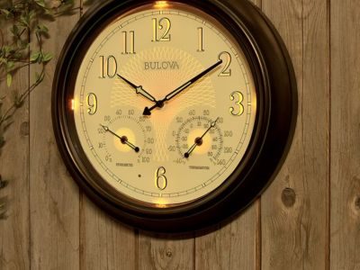 Illuminated Outdoor Clock With Thermometer