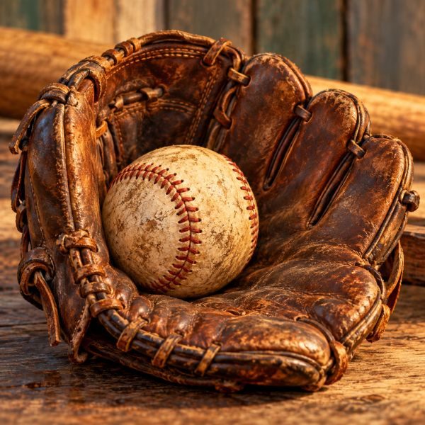 Vintage baseball and leather glove marking Jackie Robinson's January 31 birthday