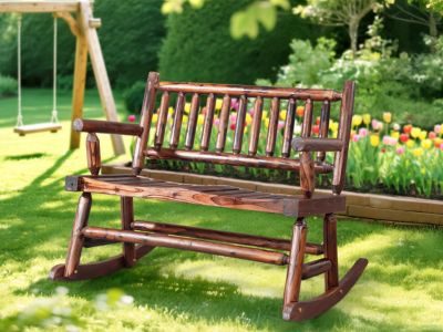 Ktaxon 33.5 Patio Rocking Chair, Outdoor Wooden 2-Person Rocker