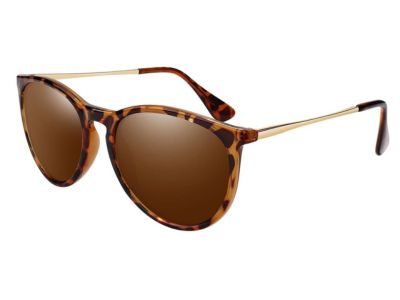 LINVO Round Polarized Tortoise Frame Brown Sunglasses for UV400 Vintage Retro Trendy Style