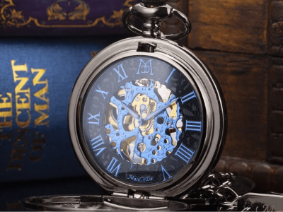 ManChDa Men’s Classic Mechanical Pocket Watch Black Blue