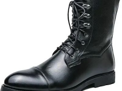 Men'S Genuine Leather Lace-Up Combat Boots Vintage Round Toe Low Heel Non-Slip Business Motorcycle Boots Autumn Work Driving Waterproof Boots