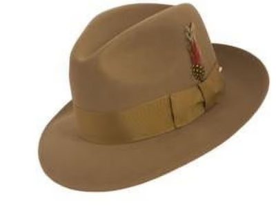 Mens Beige Fedora Hat 1920s 100% Wool Untouchable Brim