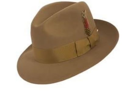 Mens Beige Fedora Hat 1920s 100% Wool Untouchable Brim