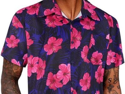 Mens Hawaiian Shirt Short Sleeve Summer Beach Casual Tops Button Down T Shirts with Pocket