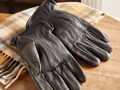 Men's Lined Deerskin Leather Driving Gloves, Black