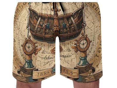 Mens Shorts Antique Treasure Map Men Swim Trunks Quick-Dry Beach Shorts with Drawstring Pocket Bathing Suit