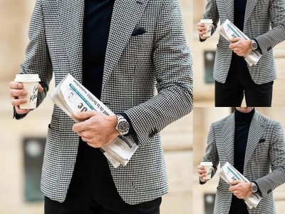 Mens Suits Slim Fit Houndstooth Jacket Coats Groom Wedding Formal Tuxedos Stock