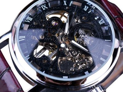 Mens Vintage Roman Hollow Mechanical Watch: Casual Retro Style Timepiece for Men