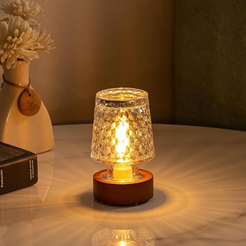 Mini Battery Lamp, Vintage Sleep Nightlights with Timer, Battery Operated Night Lights for Adults，Cordless Glass Sleep Warm Nightlights, bedside lamps, Night Lamp for Bedroom, Crystal