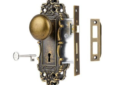 Mortise Lock Set for Interior Door, Antique Brass Door Knob with Lock and Skeleton Key
