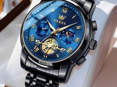 OLEVS Mens Watches Chronograph Business Dress Quartz Stainless Steel Waterproof Luminous Date Wrist Watch For Men Blue Dial