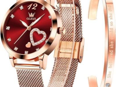 OLEVS Rose Gold Watch for Women Mesh Strap Fashion Dress Hearts Japanese Quartz
