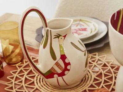 Our gorgeous folk art-inspired bird pitcher is full of vibrant vintage-inspired style