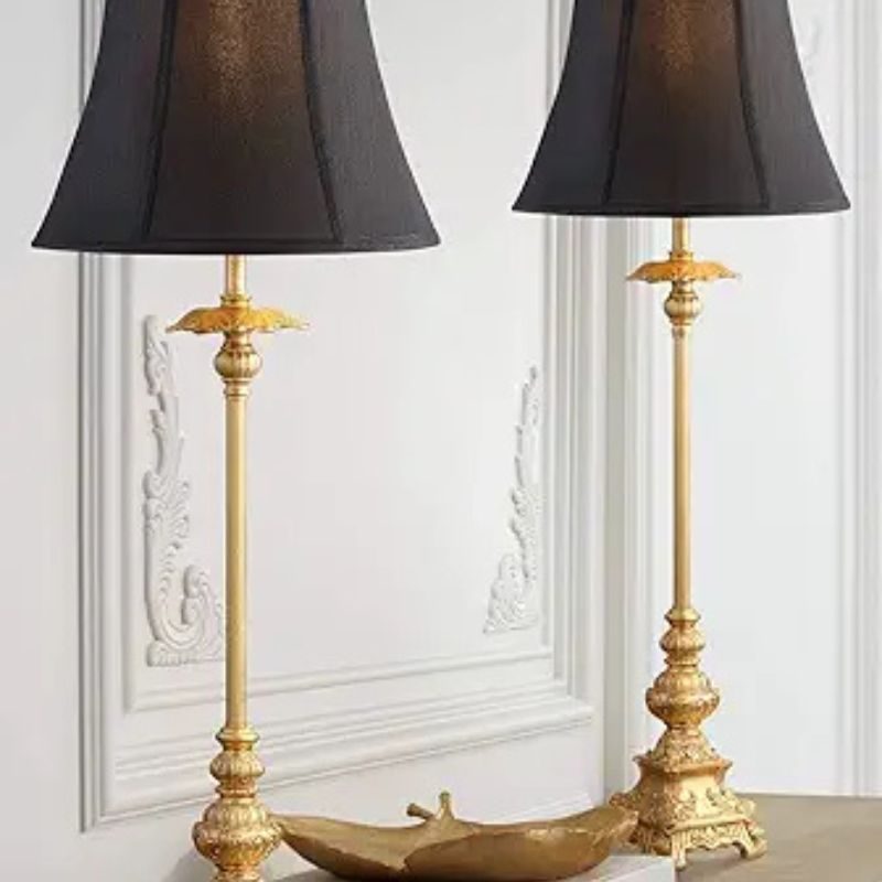Regency Hill Juliette Traditional French Country Buffet Table Lamps 36.5" Tall Skinny Set of 2 Glam Luxury Style Gold Candlestick Black Fabric Bell Shade for Living Room House Home Entryway