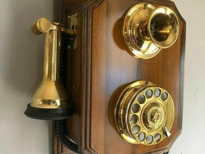 Reproduction Wooden Retro Telephone Rotary Dial Mechanical Bell Wall Mounted