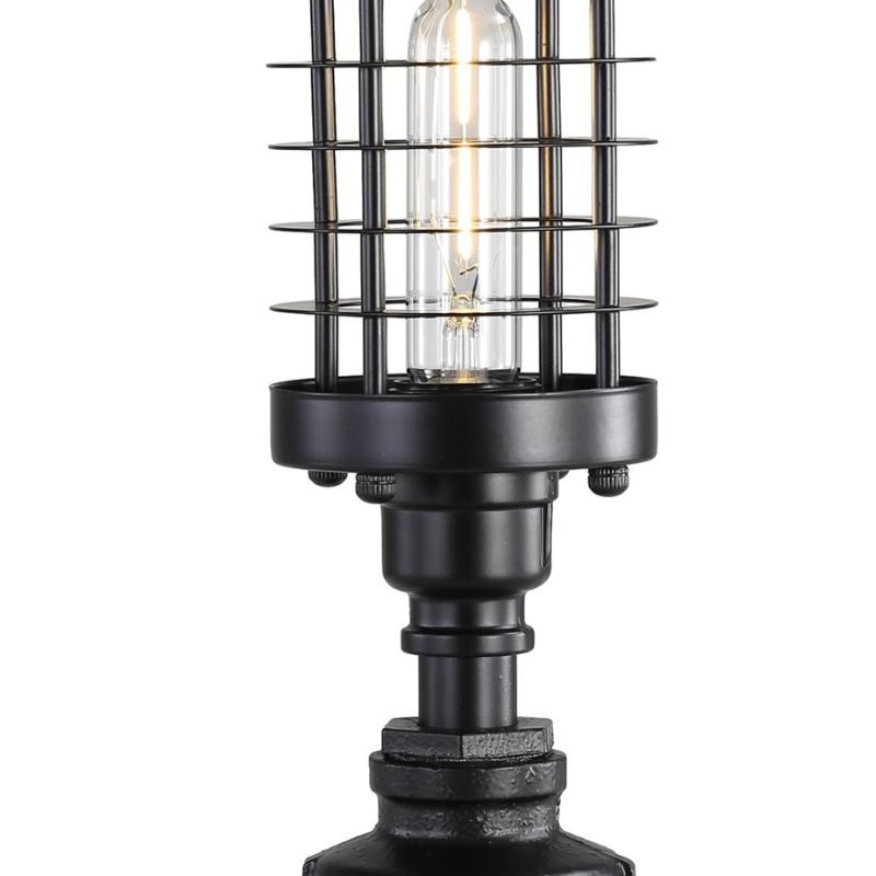 Retro Industrial Steampunk Water Pipe Table Lamp Base, E26 Vintage Edison Desk Lamp with Switch Plug, Indoor Lights Decor for Bedside Living Bedroom Home Improvement (Black-Cylinder)