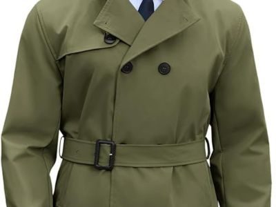 Runcati Mens Trench Coat Double Breasted Notched Lapel Jacket Casual Belted Windbreaker Overcoat