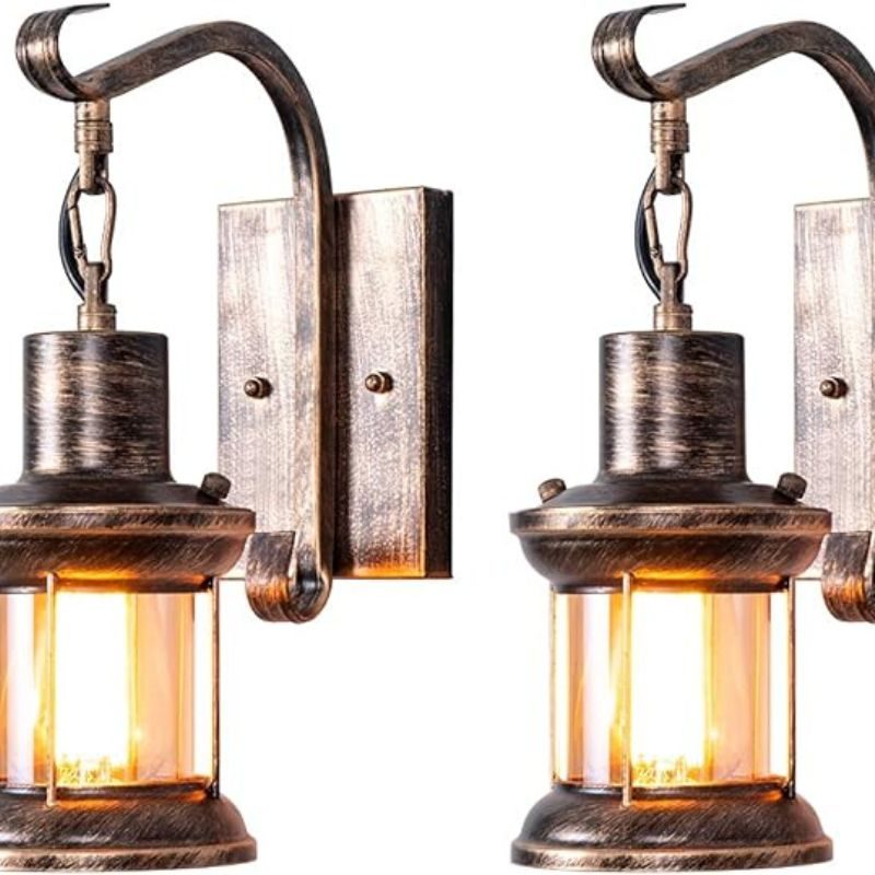 Rustic Wall Light Fixtures, Oil Rubbed Bronze Finish Indoor Vintage Wall Light Industrial Lamp Fixture Glass Shade Farmhouse Metal for Bedroom Living Room(2 Pack)